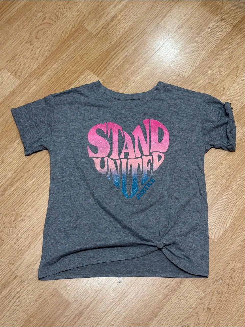 Justice Girls XL 16 18 Stand United Glitter Heart Graphic Tie Front Tee
